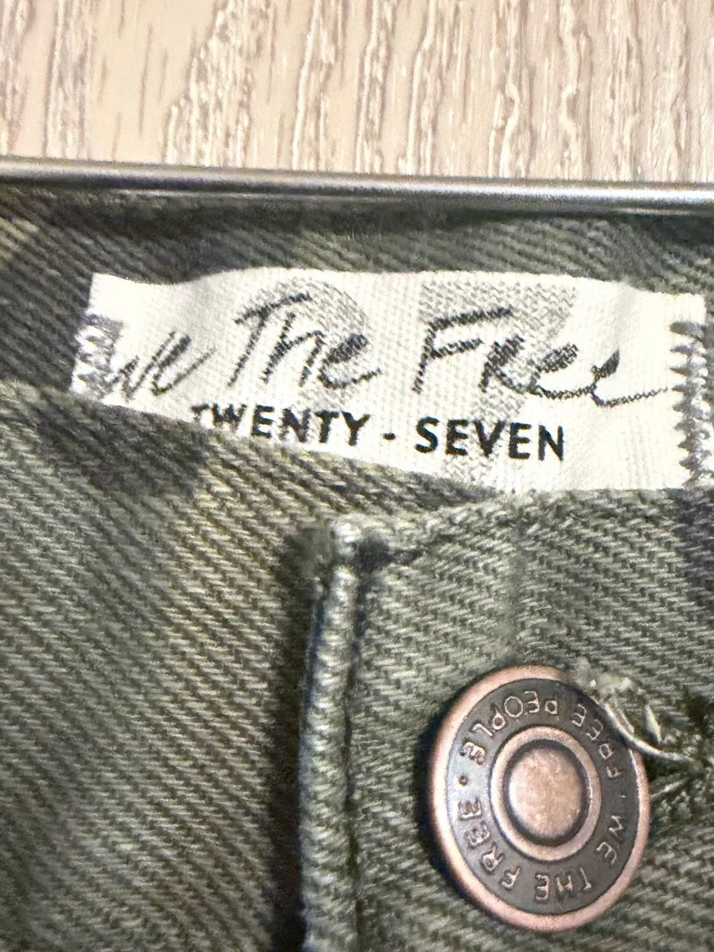 We The Free Olive Camo Distressed Denim Shorts